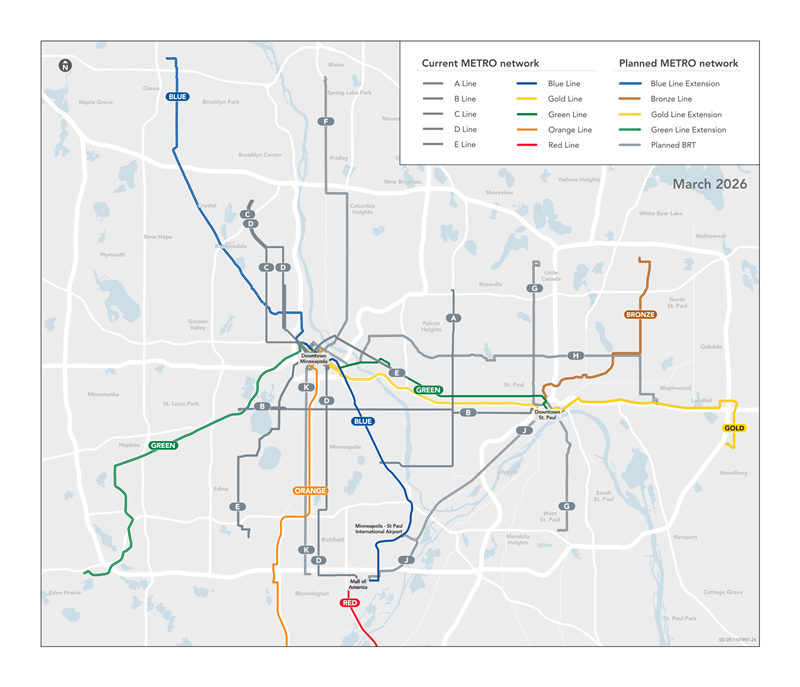 An updated METRO Map showing the addition of the future J and K lines